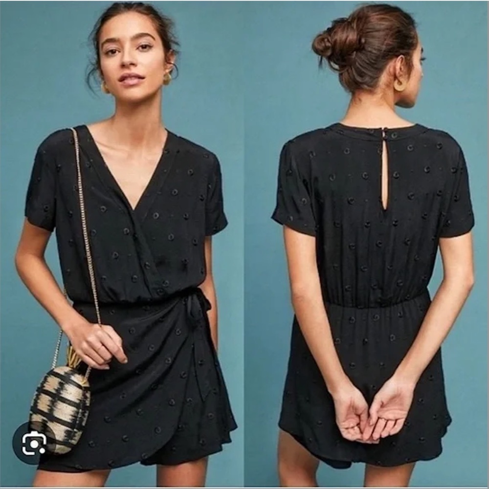 Anthropologie Greenbrier Black Embroidered Wrap Romper